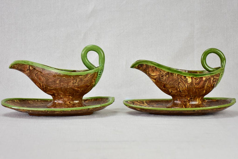 Pair of early twentieth century sauce boats - green and nougatine - Aptware
