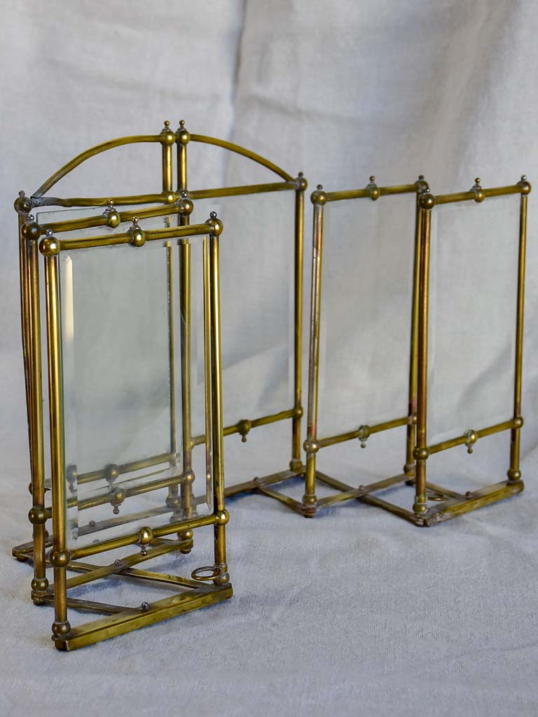Rare Art Nouveau folding six photo frame - brass and glass