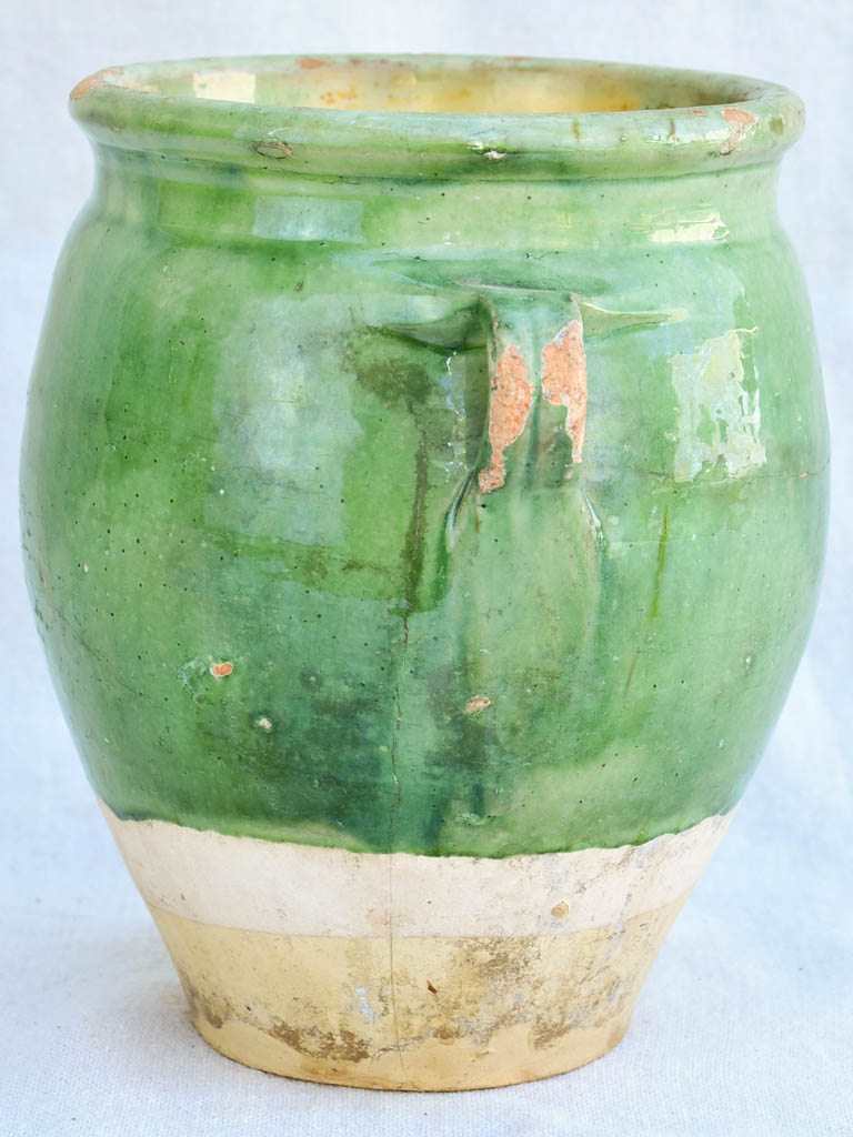 Early 20th century French confit pot with green glaze 8¼"