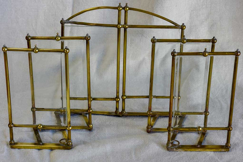 Rare Art Nouveau folding six photo frame - brass and glass