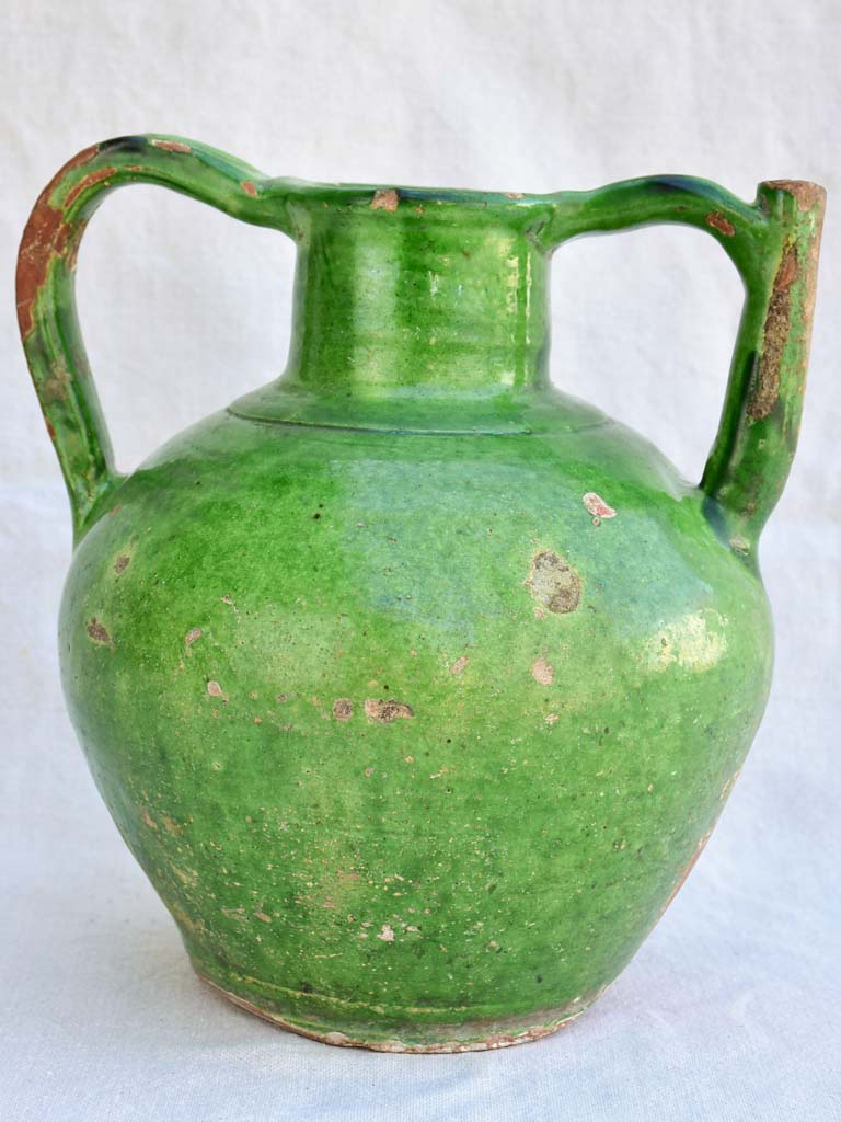 19th century French water pitcher with green glaze cruche orjol