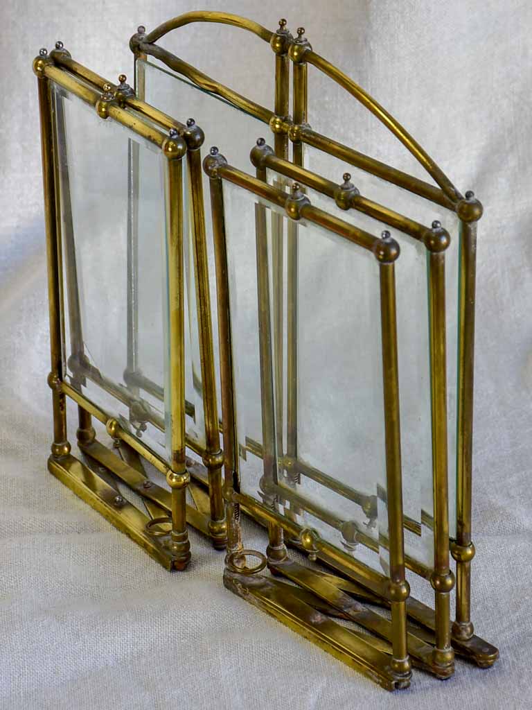 Rare Art Nouveau folding six photo frame - brass and glass