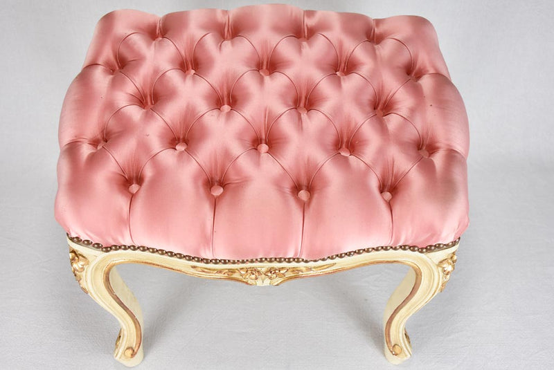 Louis XV style footrest with tufted pink upholstery