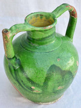 19th century French water pitcher with green glaze cruche orjol