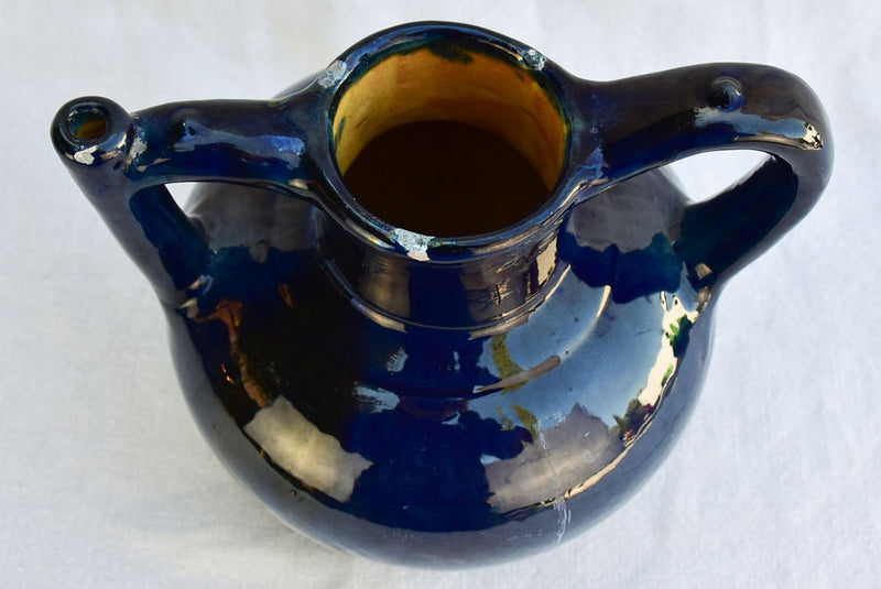 Very rare 19th century French water pitcher cruche orjol with blue glaze 9½"