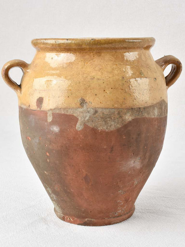 Antique French confit pot with yellow glaze 9½"