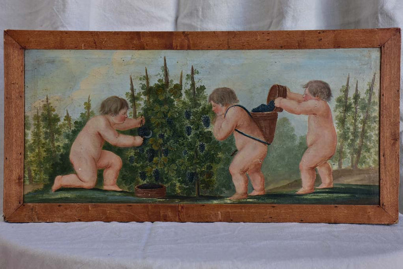 Late 18th / early 19th Century painting of putti harvesting grapes 28¼" x 13¾"