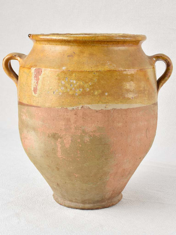 Large antique French confit pot - yellow glaze 11½"