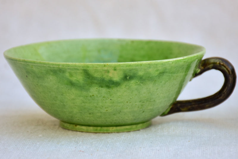 Tea service from Dieulefit with green glaze 8 cups 6 saucers teapot milk jug & sugar bowl