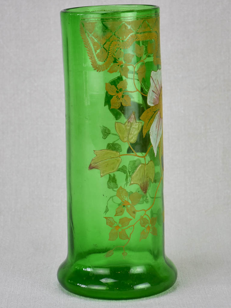 Historical green painted flower glass vase