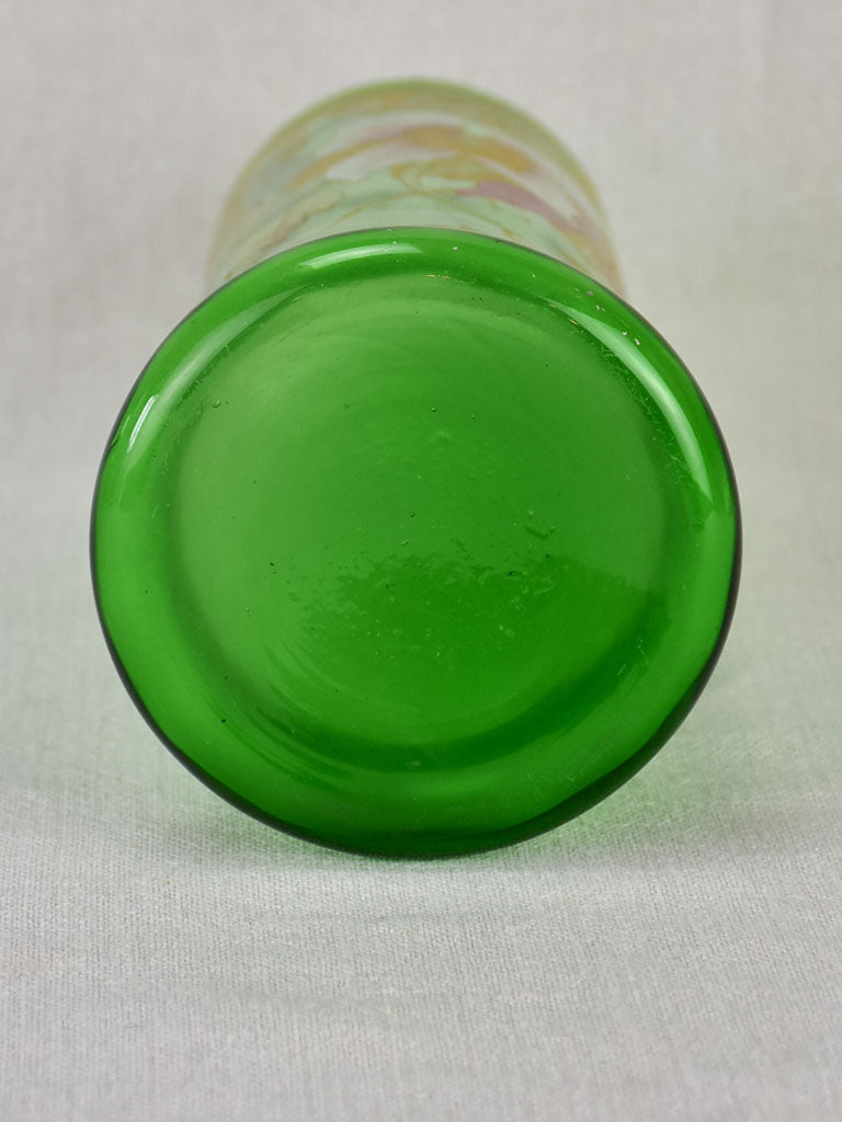 Early century green floral glass vase