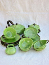 Tea service from Dieulefit with green glaze 8 cups 6 saucers teapot milk jug & sugar bowl