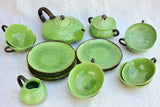 Tea service from Dieulefit with green glaze 8 cups 6 saucers teapot milk jug & sugar bowl