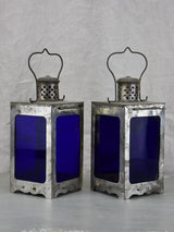 Pair of cobalt blue candle lanters