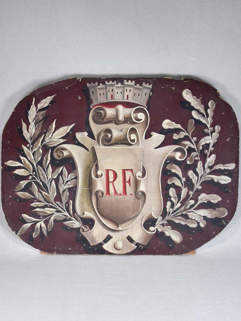 Antique French mayor's coat of arms flag holder - RF Republique Francaise 39¾" x 28¾"