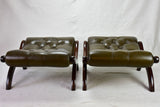 Pair of 1940's English leather and mahogany footrests - Chesterfield