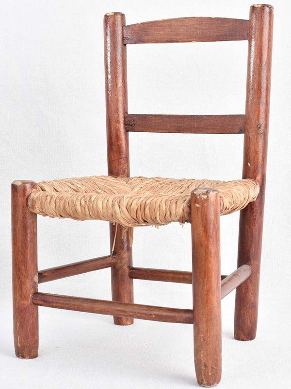 Vintage Raffia-Seated Wooden Children's Chair