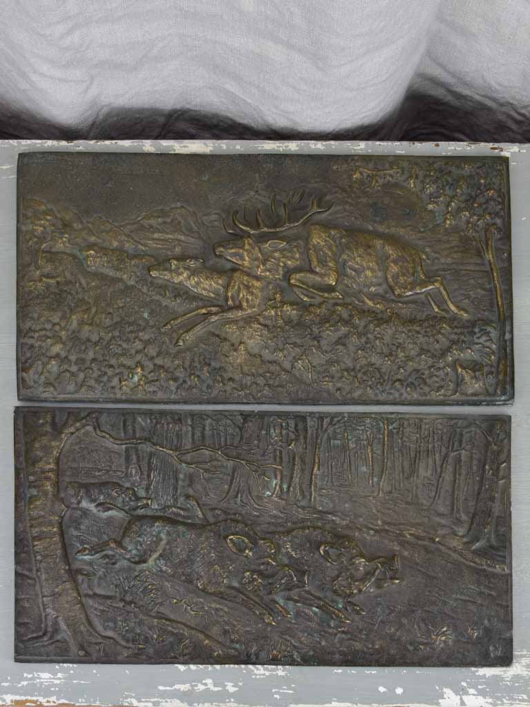 Antique French Bronze Hunting Panels
