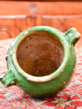Petite antique French confit pot with green glaze