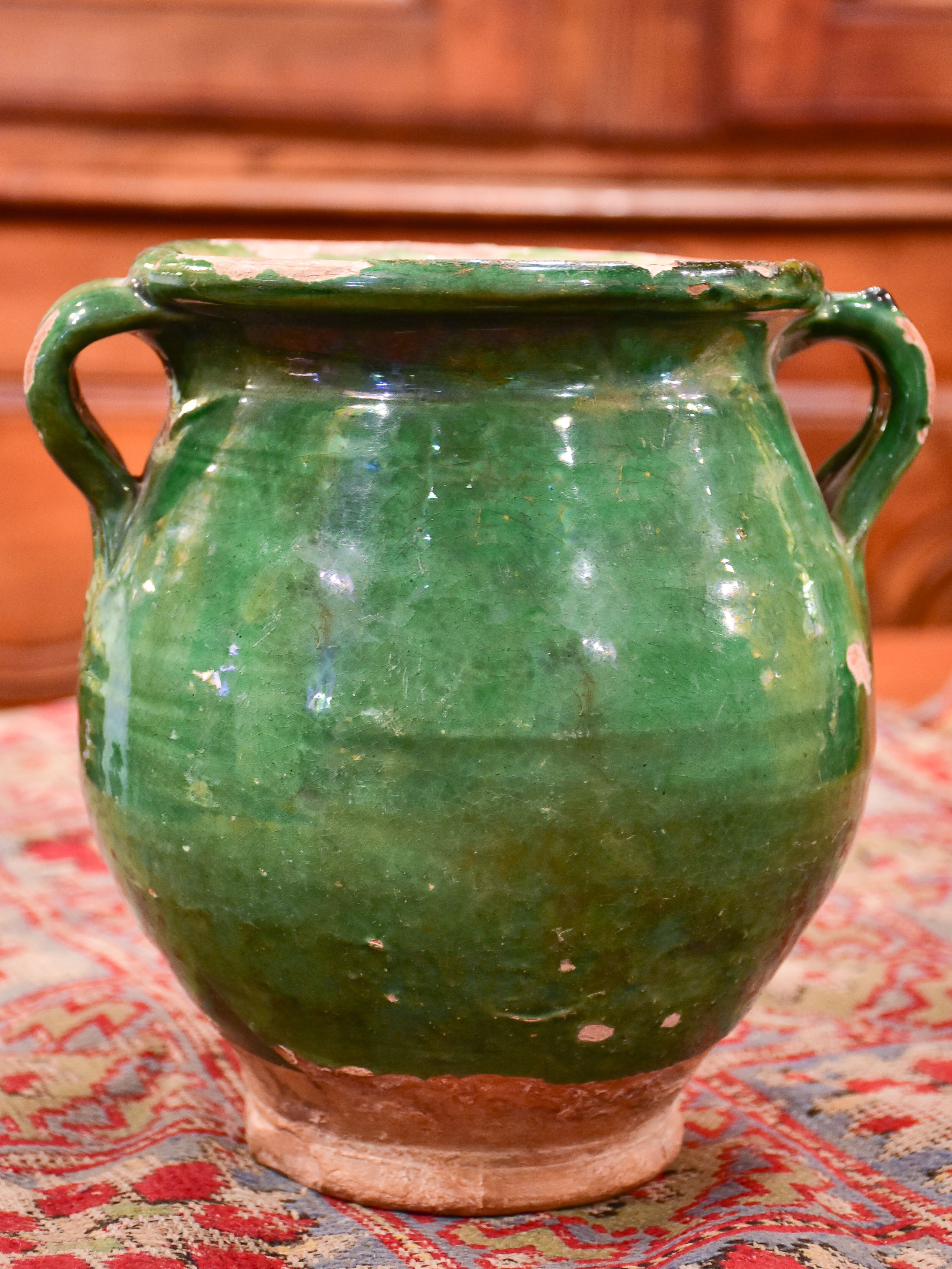 19th century French confit pot with green glaze