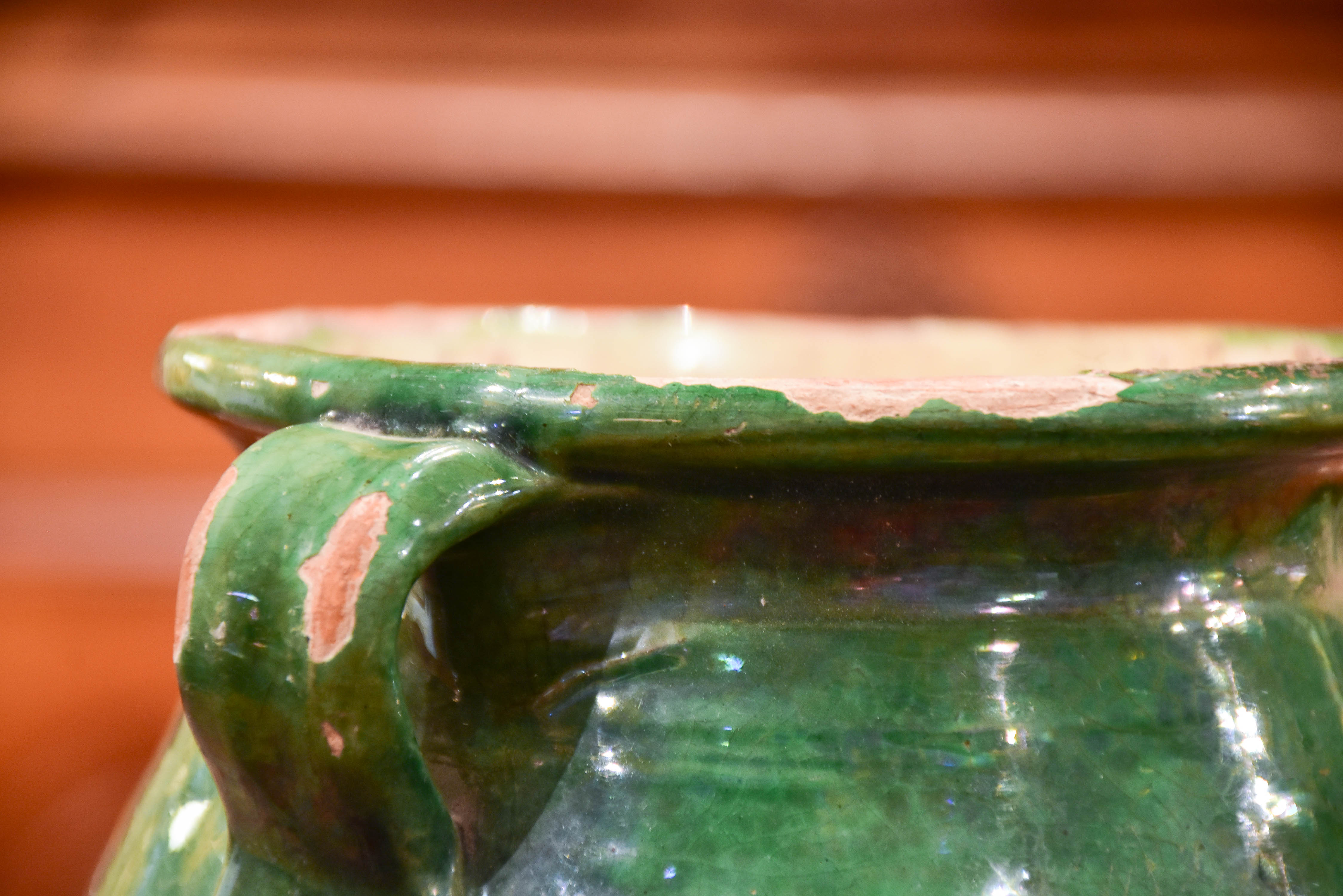 19th century French confit pot with green glaze