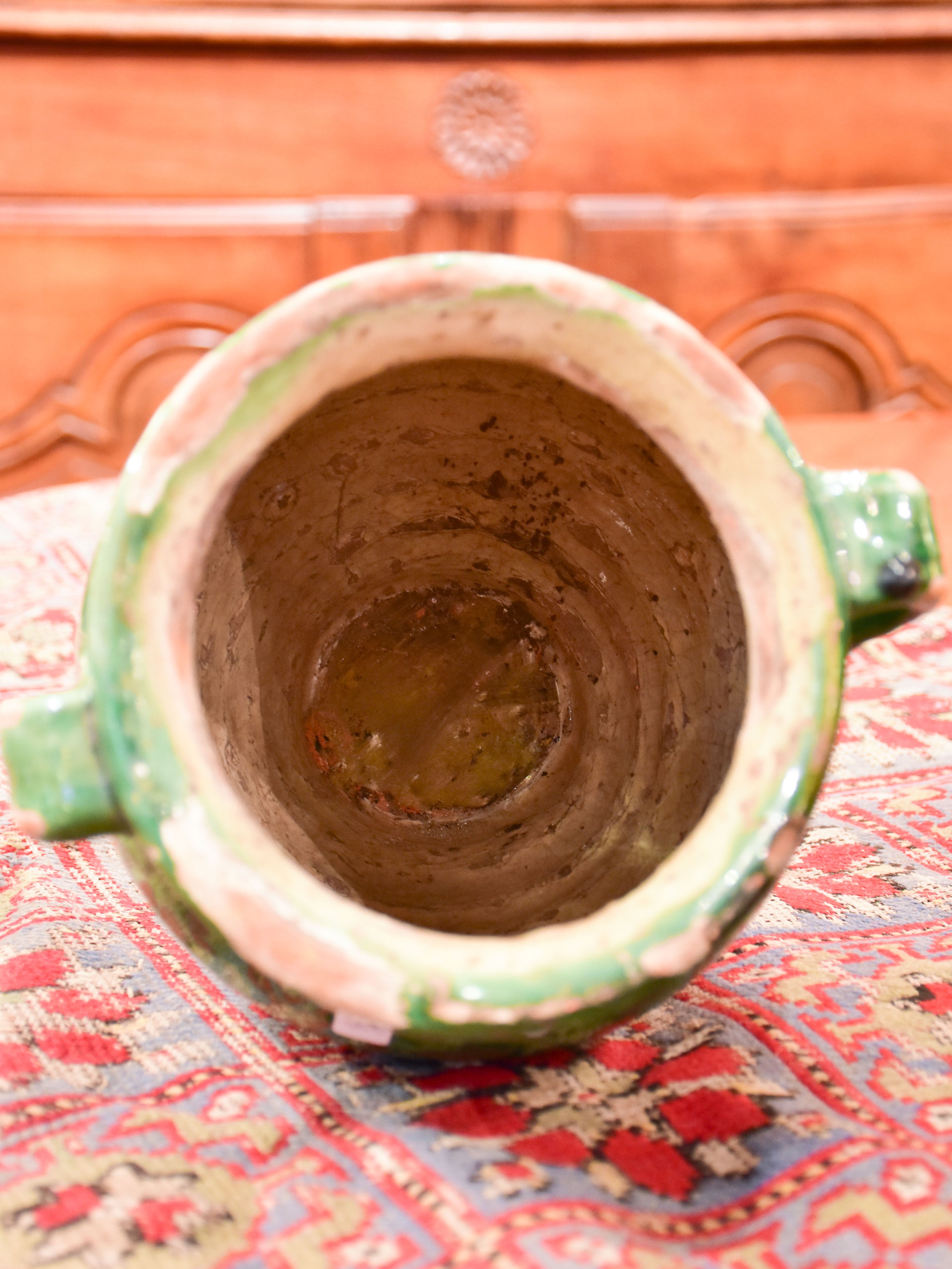 19th century French confit pot with green glaze