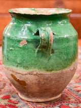 Antique French confit pot with green glaze