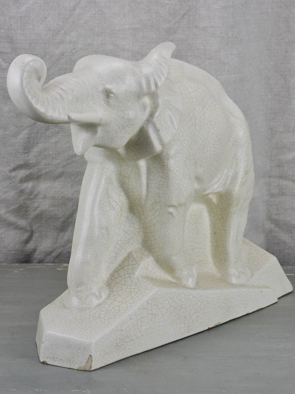 1930's Crackled Faience Elephant Sculpture