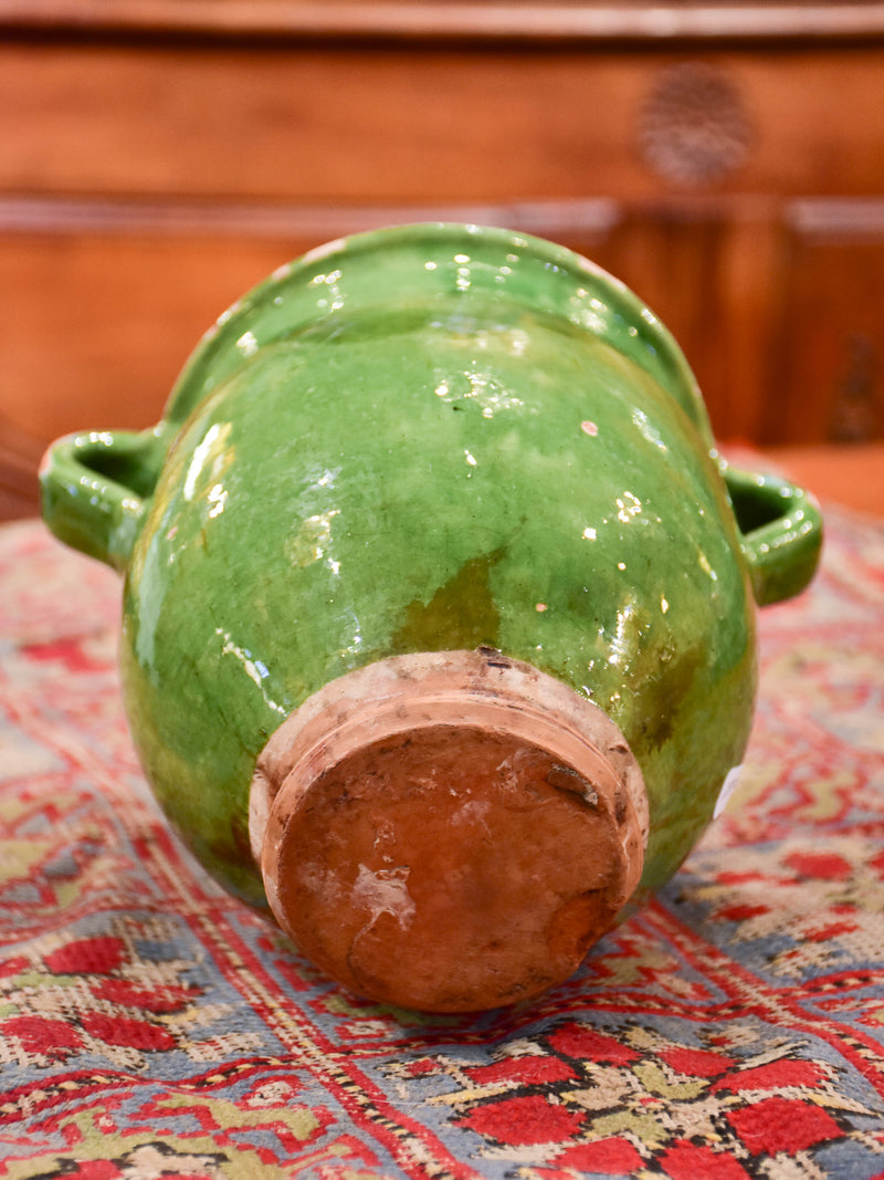 Antique French confit pot with emerald green glaze