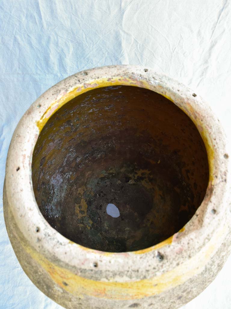 18th century Biot olive jar stamped and with holes around rim from wooden lid 31½"