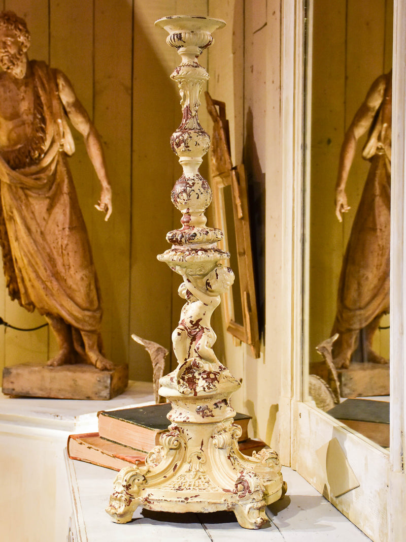Pair of very large French cast iron candlesticks