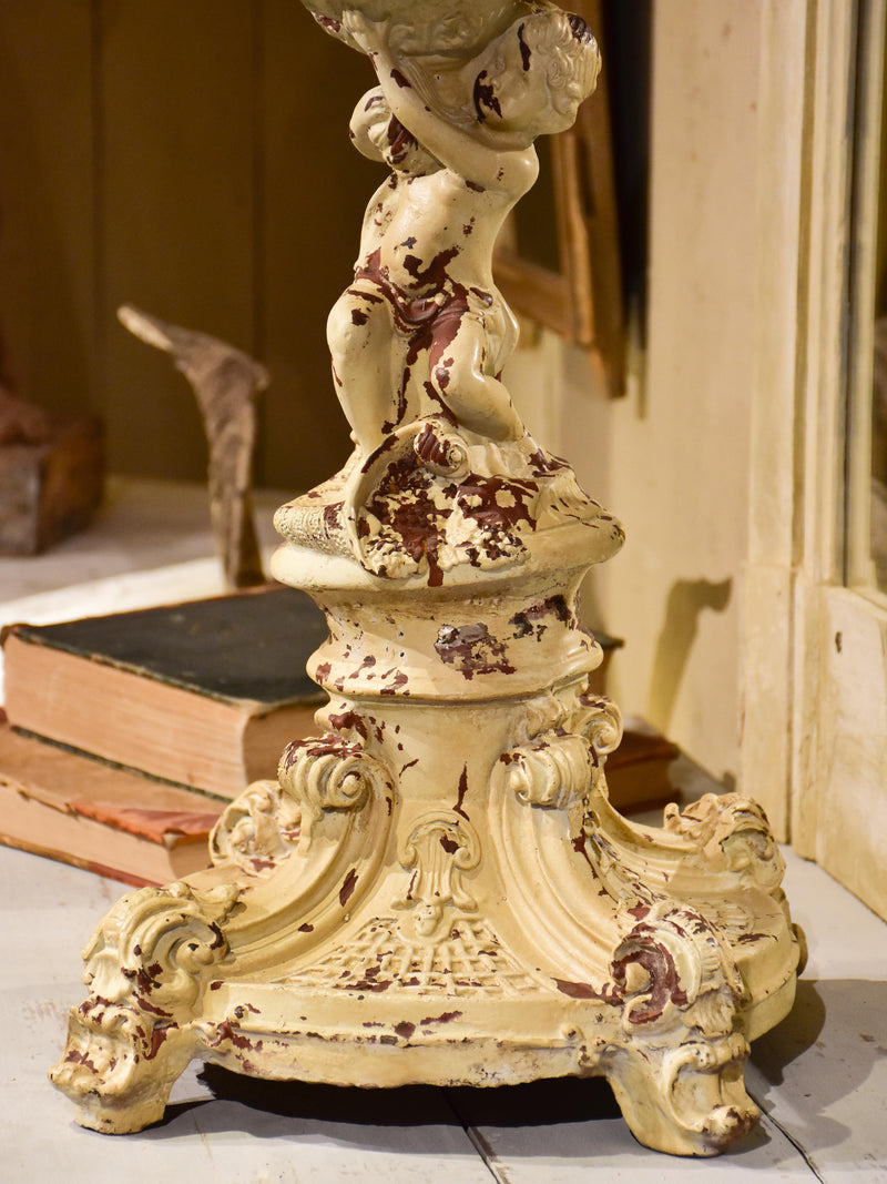 Pair of very large French cast iron candlesticks