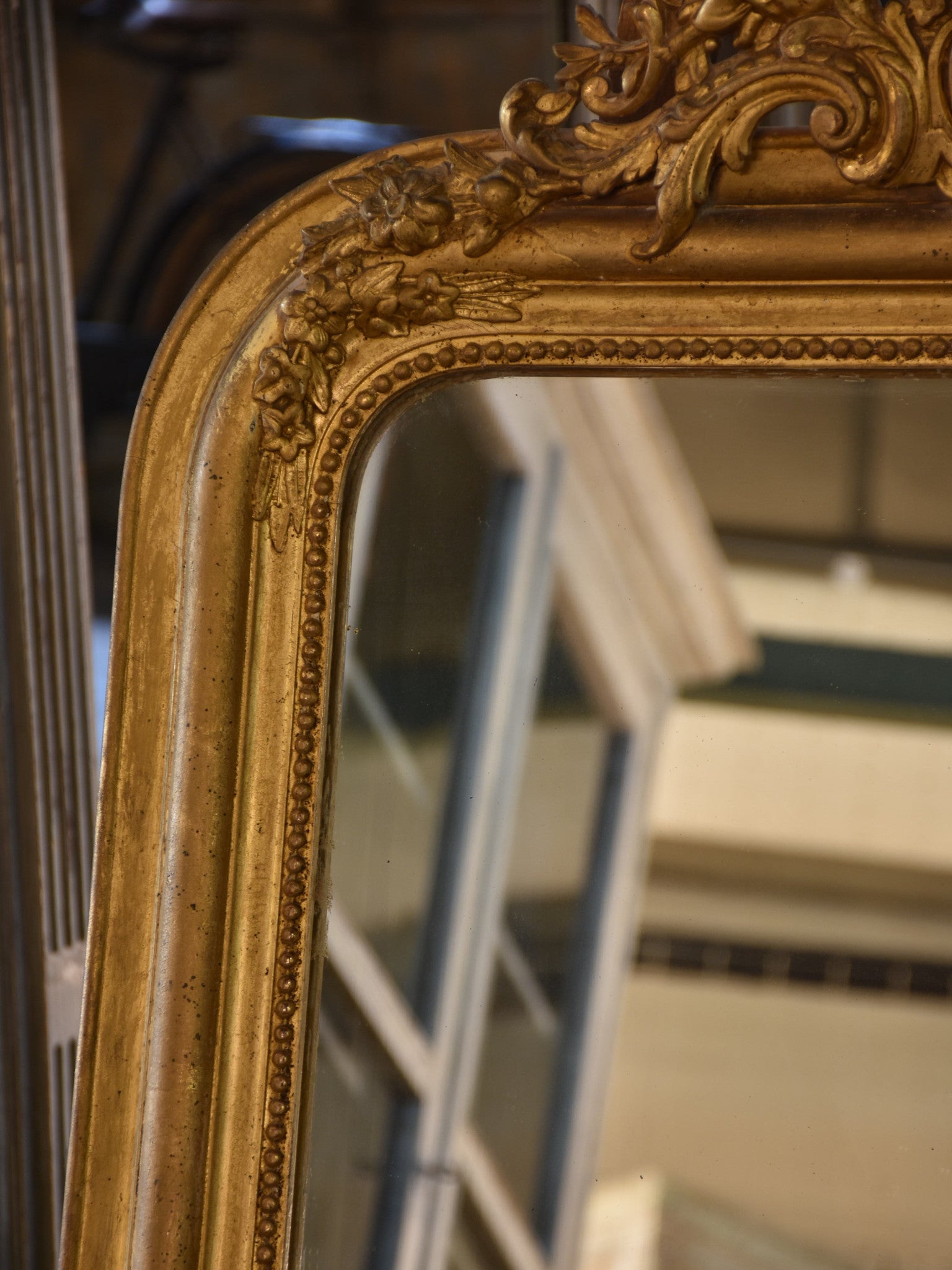 Mirror, gilt frame with crest, Louis Philippe