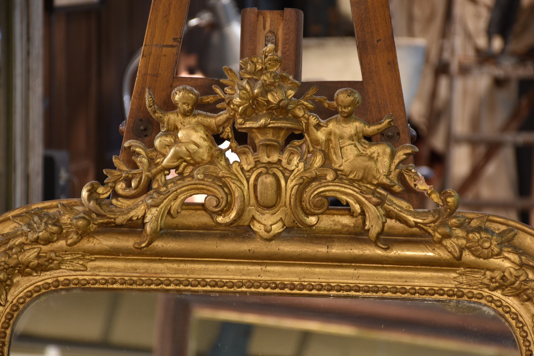 Mirror, gilt frame with crest, Louis Philippe