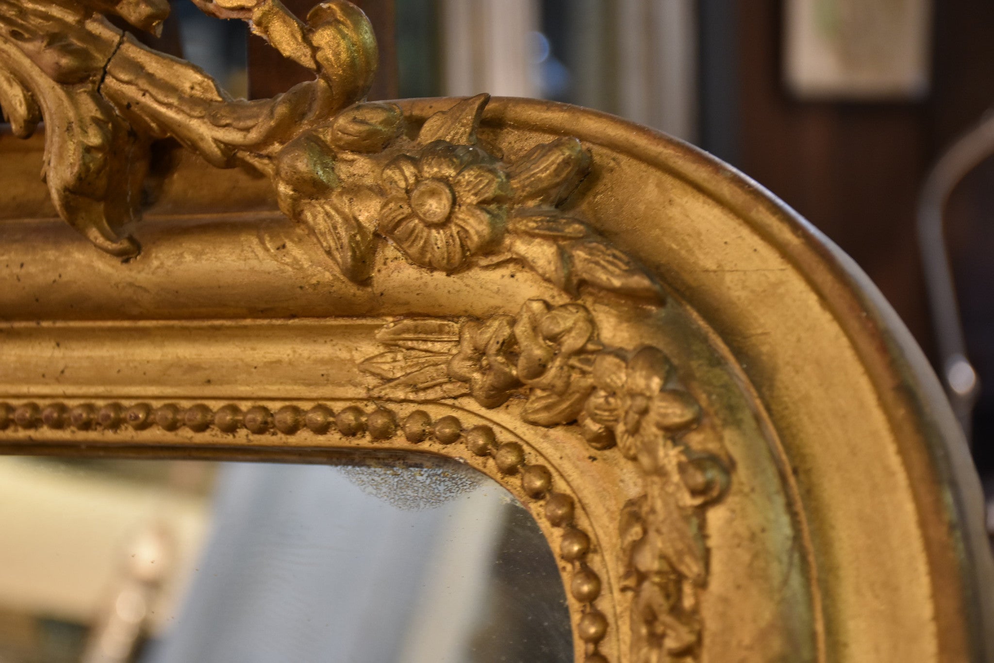 Mirror, gilt frame with crest, Louis Philippe