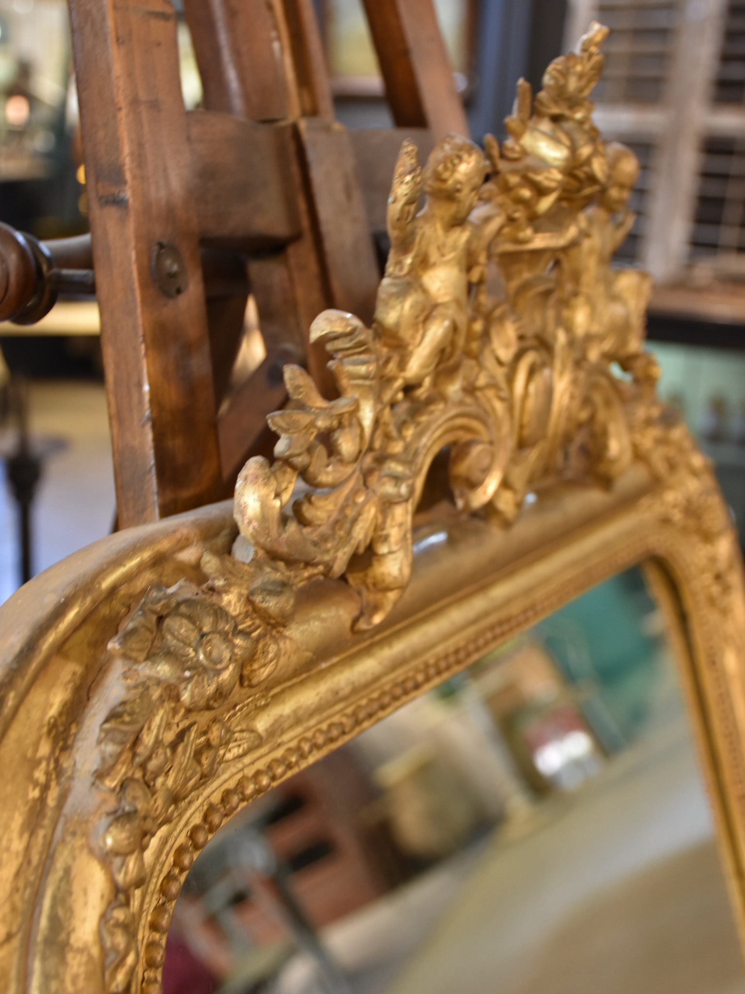 Mirror, gilt frame with crest, Louis Philippe