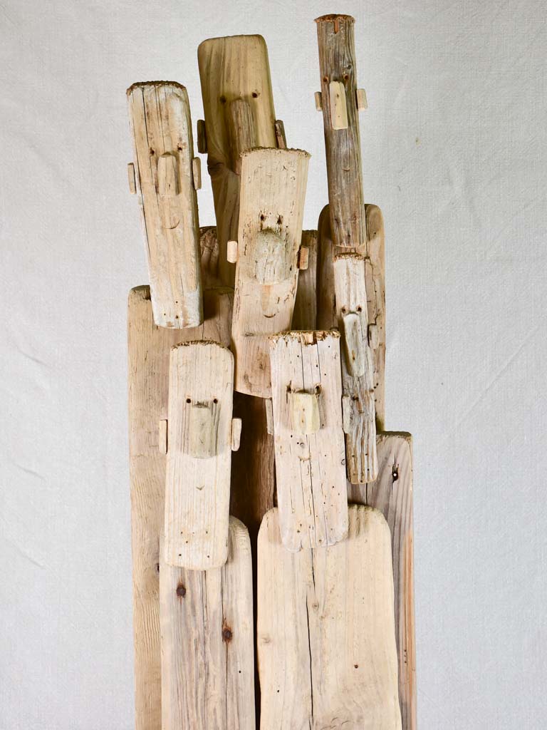 Large driftwood totem sculpture by JP Dreano - 7 characters 63"