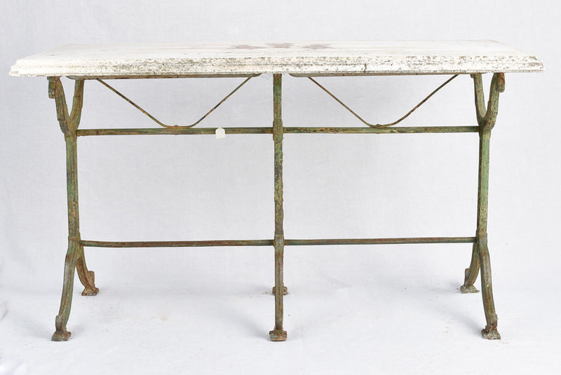 Vintage French garden table with green cast iron base 49¼" x 28"