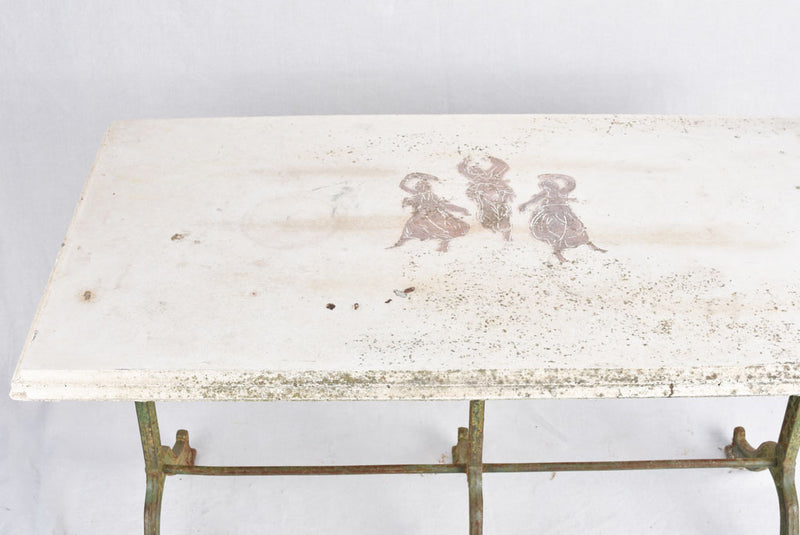 Vintage French garden table with green cast iron base 49¼" x 28"