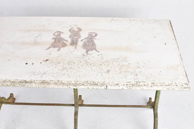 Vintage French garden table with green cast iron base 49¼" x 28"