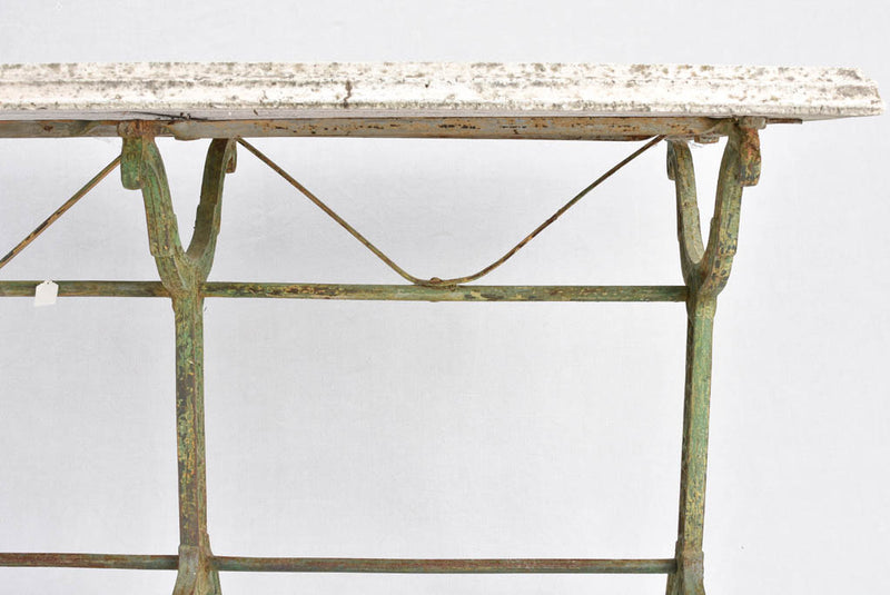 Vintage French garden table with green cast iron base 49¼" x 28"