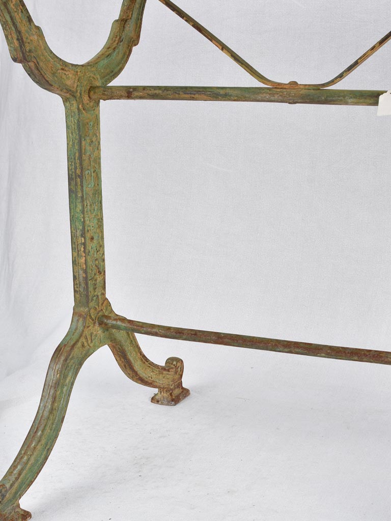 Vintage French garden table with green cast iron base 49¼" x 28"