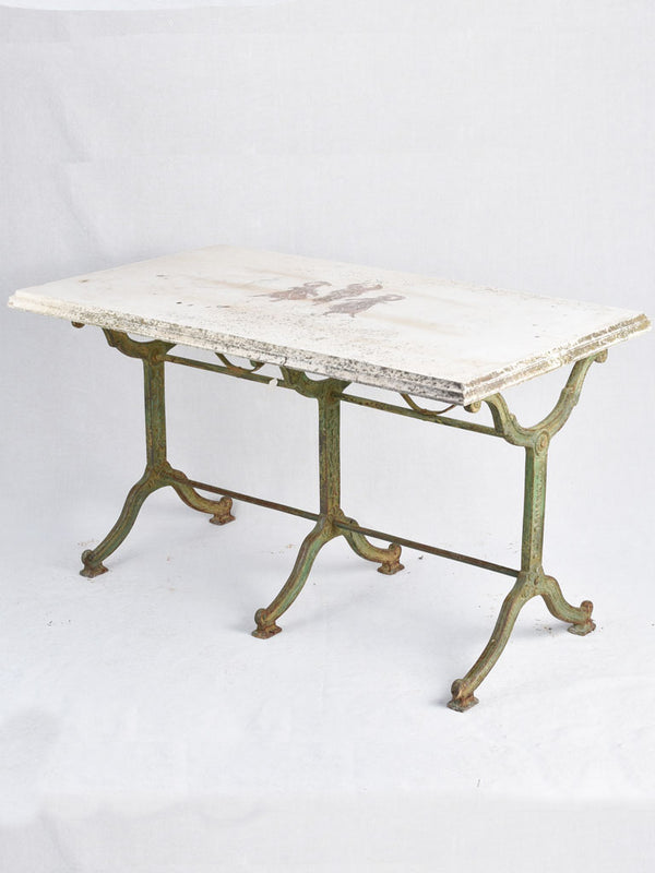 Vintage French garden table with green cast iron base 49¼" x 28"