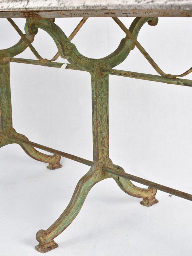 Vintage French garden table with green cast iron base 49¼" x 28"