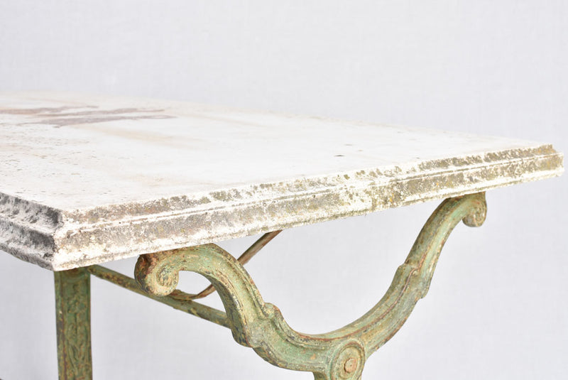 Vintage French garden table with green cast iron base 49¼" x 28"