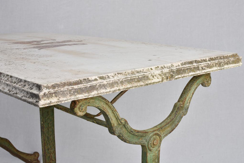 Vintage French garden table with green cast iron base 49¼" x 28"