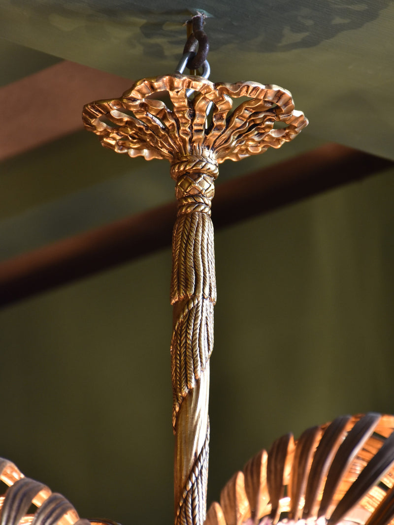 Mid-century gilded bronze palm frond chandelier