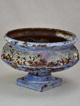 Superb 19th century enamelled cast iron planter vase with blue violet glaze