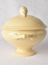 Antique French soup tureen with pinecone lid - yellow ware