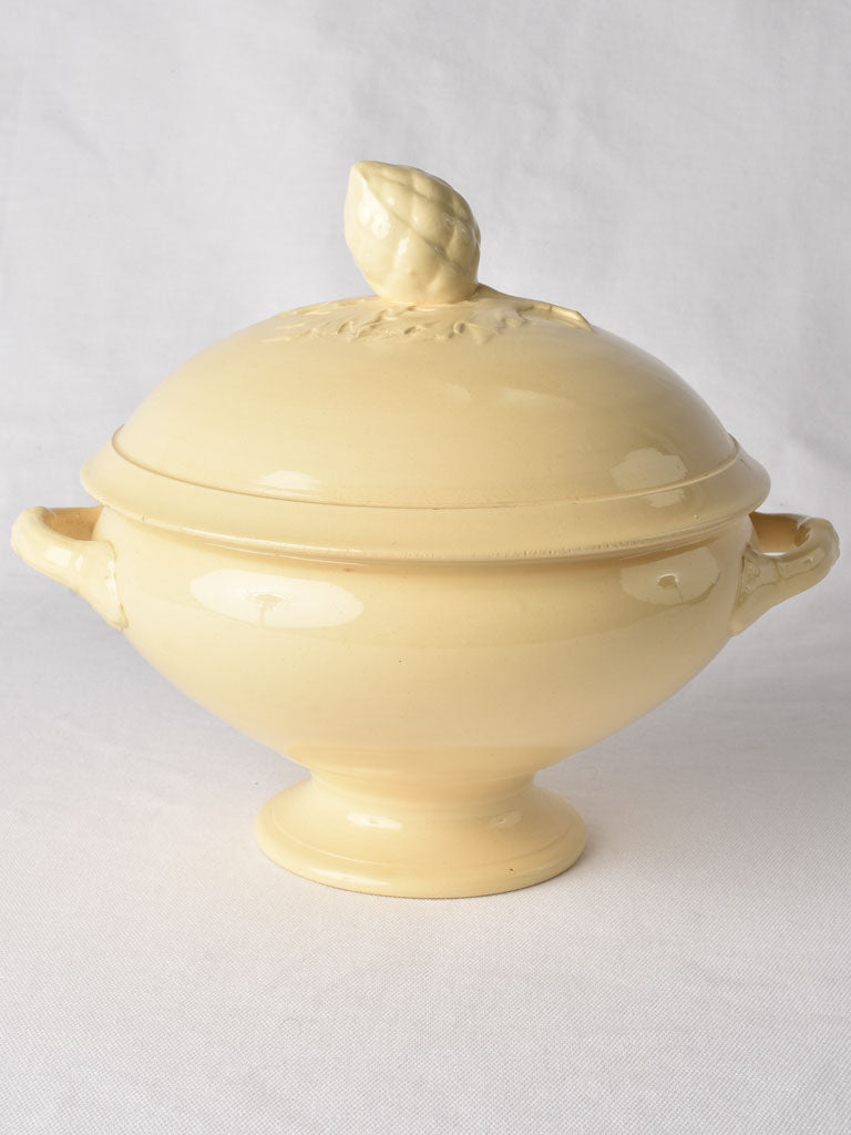 Antique French soup tureen with pinecone lid - yellow ware